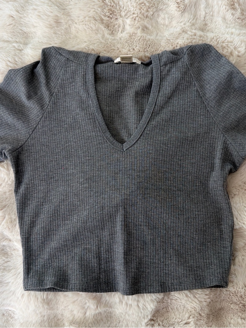 Women’s Ribbed V-Neck Sweater Top - Gray